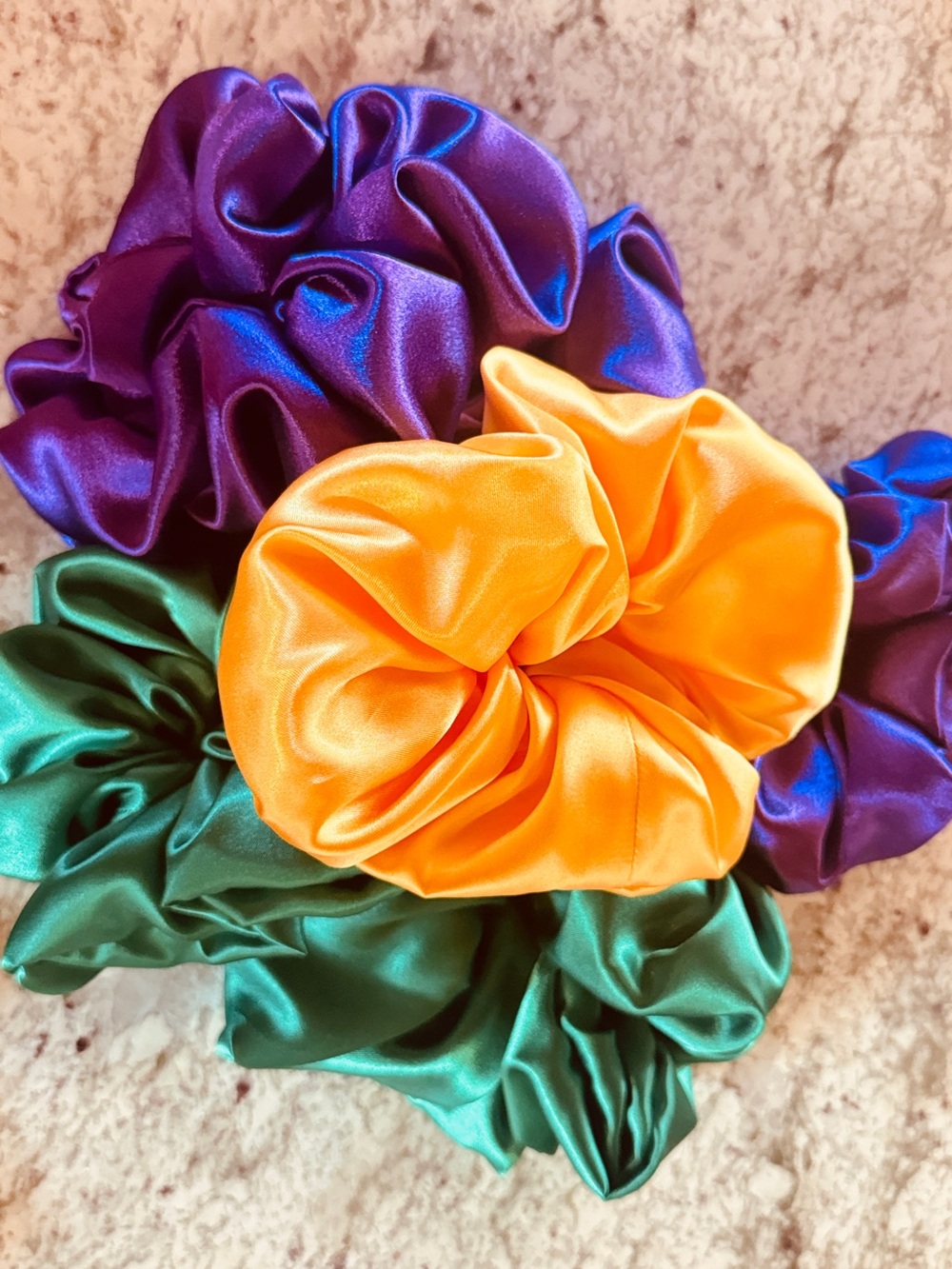 Satin Hair Scrunchie Set - Orange, Purple, Green